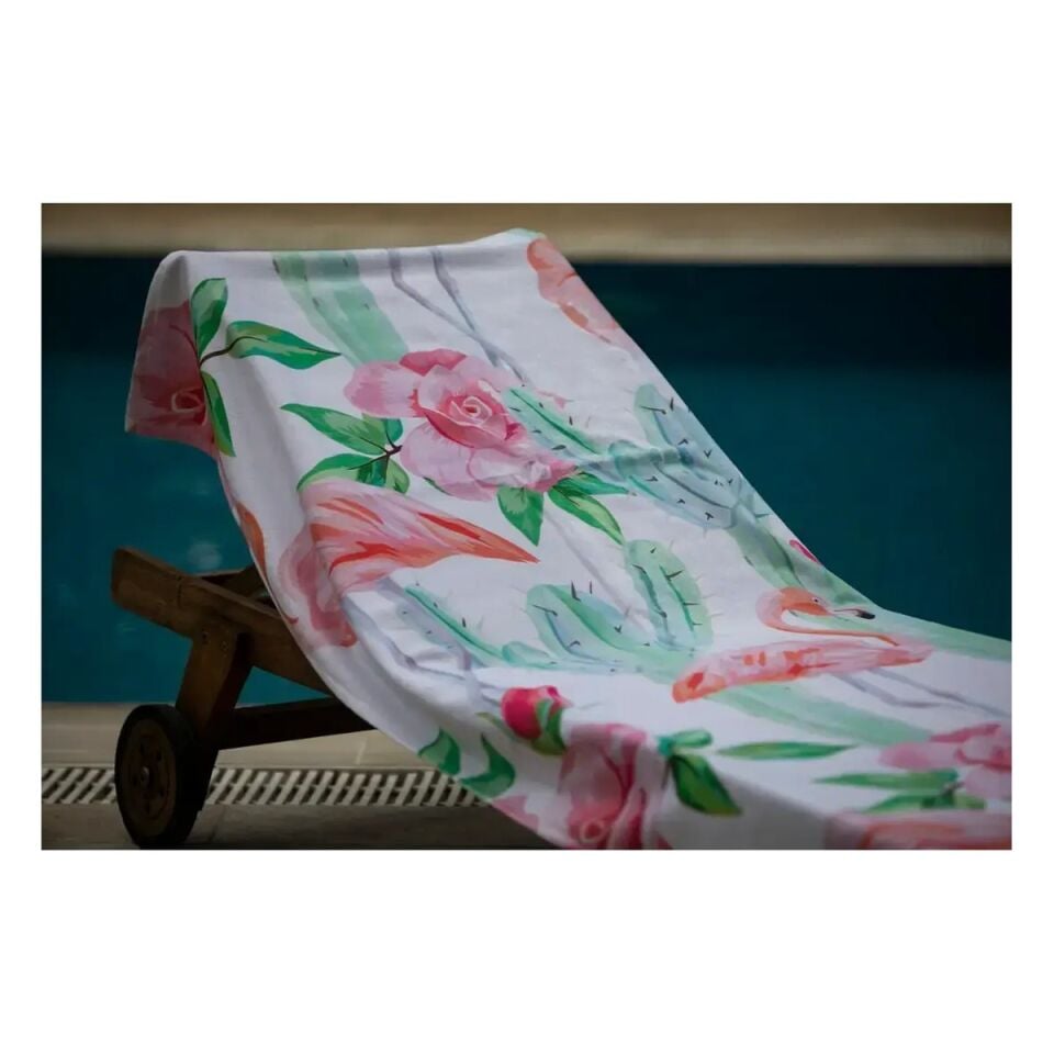 Pembe Çiçek Deseni Plaj Havlusu