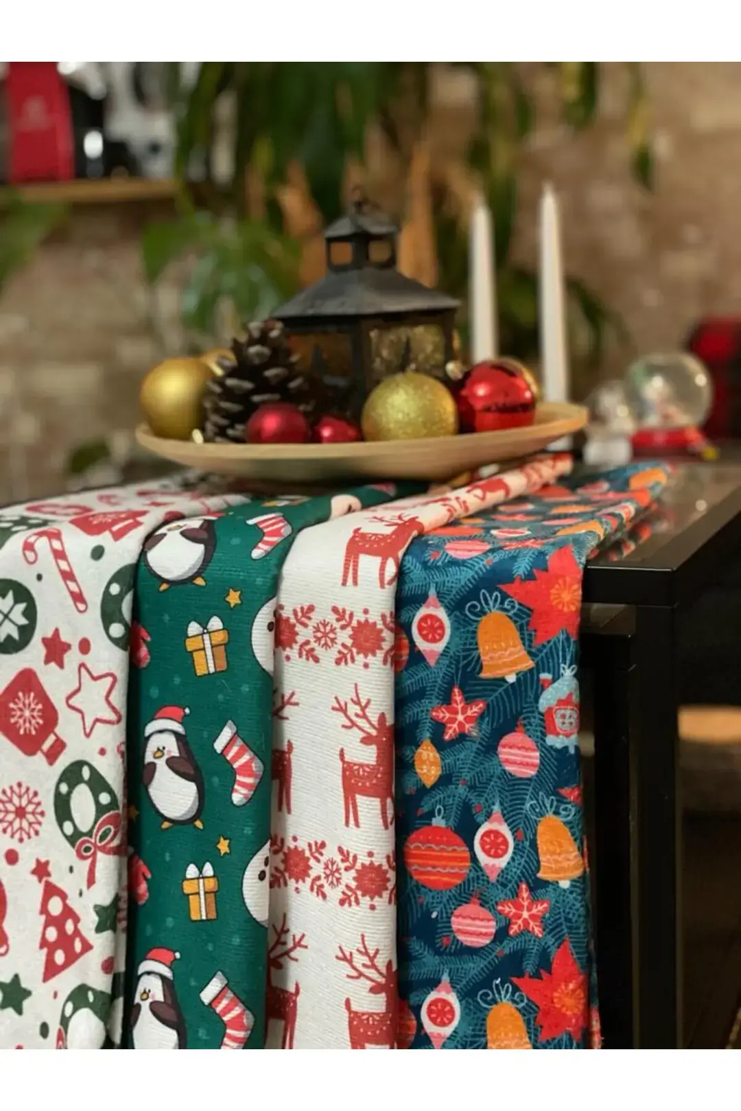 Yılbaşı Tasarımlı Mutfak Havlusu Kurulama Bezi El Yüz Havlusu Yılbaşı Havlu 50x30 3'lü Set